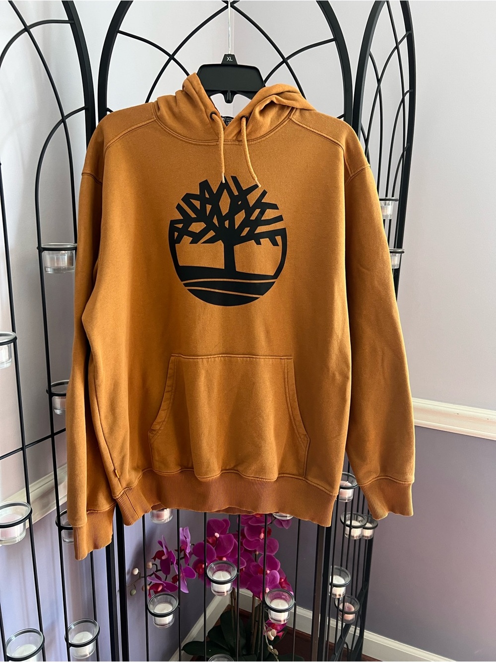 Timberland Men's Crewneck Hoodie in Camel/Tan with Black Logo